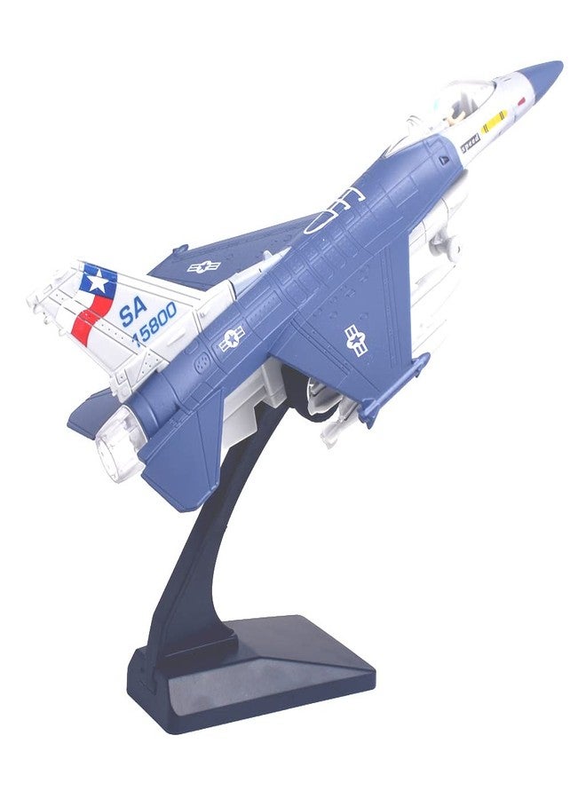 Ailejia Diecast F 16 Fighting Falcon Airplane Model Aircraft Army Air Force Toys Military Plane Pull Back with Lights and Sounds Fighter Jet Party Supplies (F 16 Blue) - Image 1